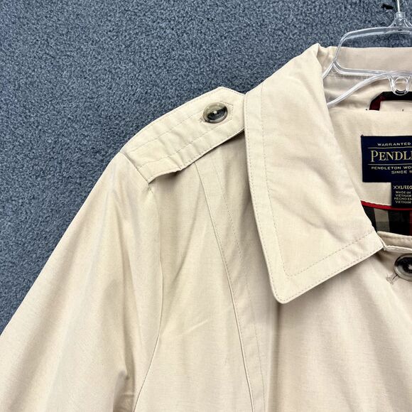 Pendleton Trench Coat Womens XXL Classic Tan Beige Plaid Lining Belted Buttons - Picture 8 of 16